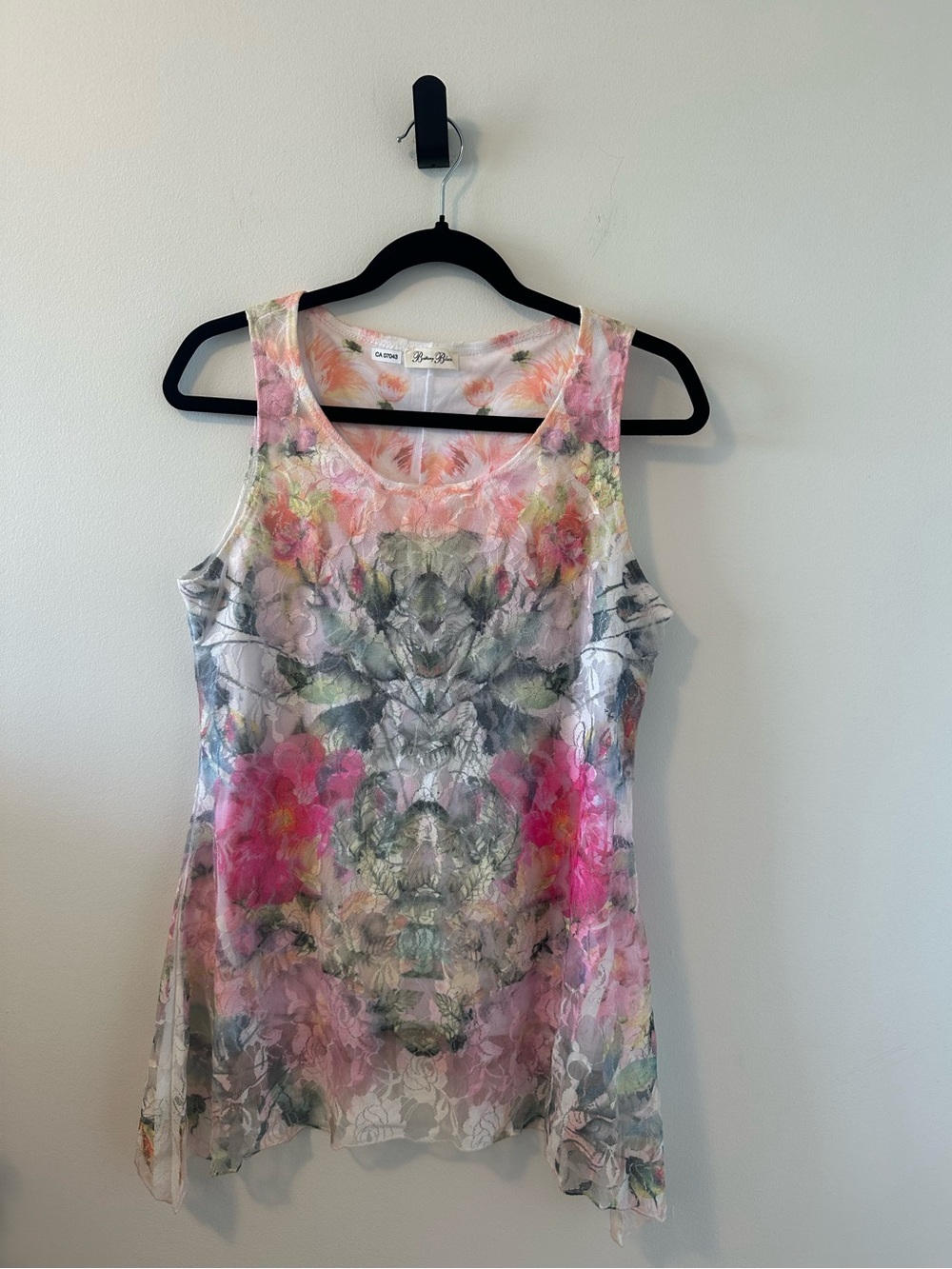 Brittany Black Pink Floral Print Sleeveless Lace Tank Top Size M